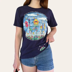 2000s vintage granny garden, birdhouse, flower graphic tee XS/Small